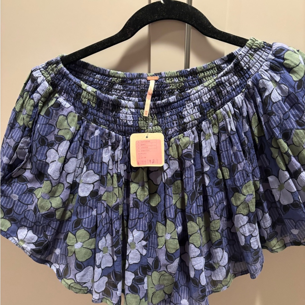 Free People A-Line Skirt with Blue and Green Floral Design
